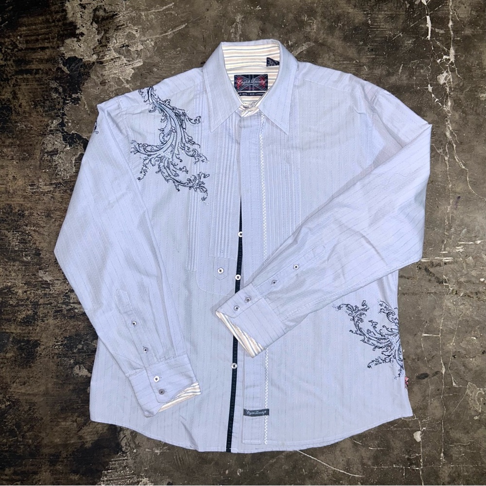 XL Blue Christopher Wicks English Laundry Embroidered Button Up